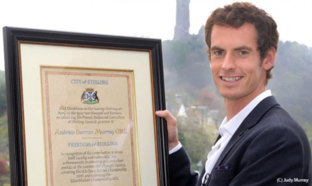 An emotional Andy Murray said he was 'honoured and excited' to be granted the freedom of his hometown Stirling