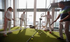 Former Wimbledon champion Pat Cash took part in a unique game of mixed doubles as ellesse hosted EuropeÈs highest tennis rally at the top of The Shard