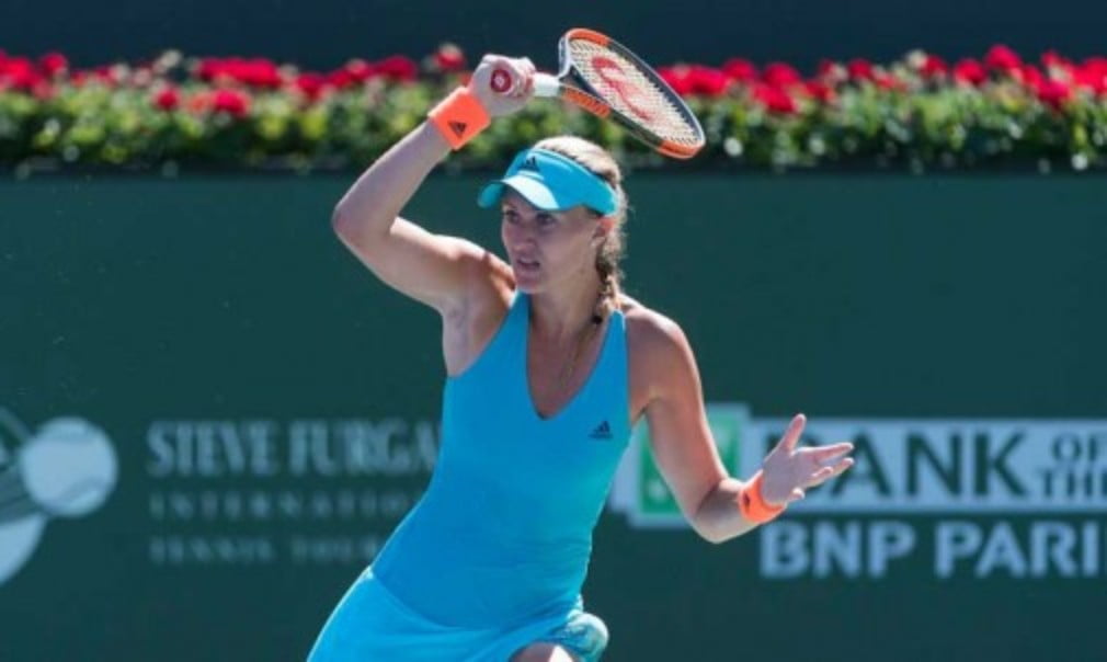 Kristina Mladenovic continued her impressive run of form as she reached the biggest semi-final of her career with victory over Caroline Wozniacki at Indian Wells