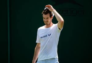 Andy Murray smiling at Wimbledon practice