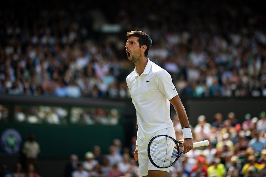 Novak Djokovic screams at Wimbledon 2019