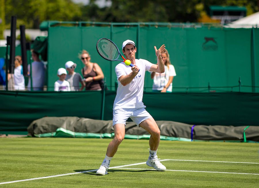 Andy Murray practises at Wimbledon 2019