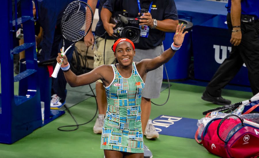 Coco Gauff celebrates at US Open 2019