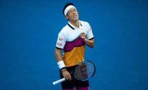 Kei Nishikori looks upset at US Open 2019