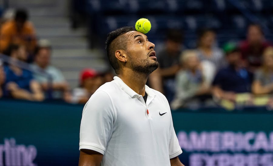 Nick Kyrgios balances ball on head US Open 2019