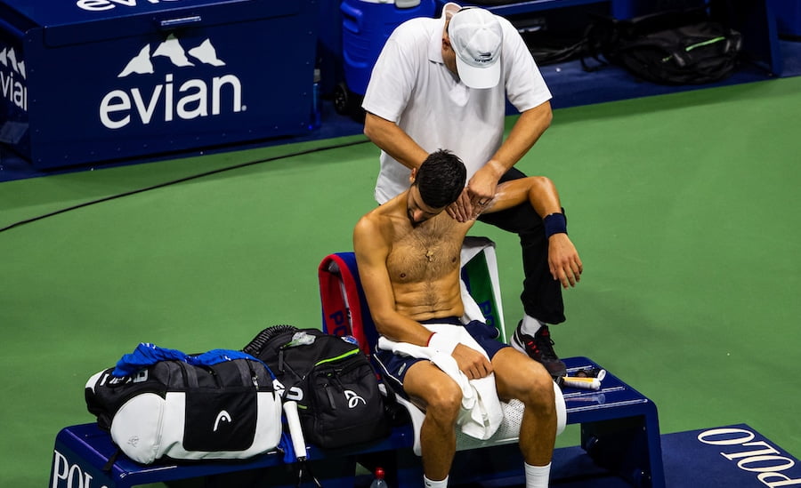 Novak Djokovic receives treatment at US Open 2019