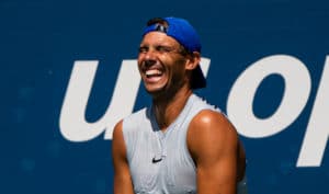 Rafa Nadal laughs during practise at US Open 2019