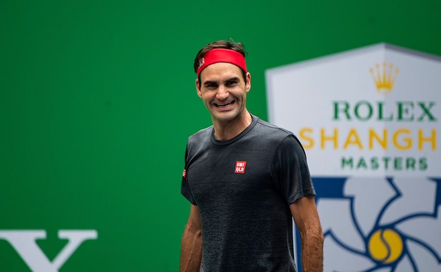 Roger Federer smiles at Shanghai 2019