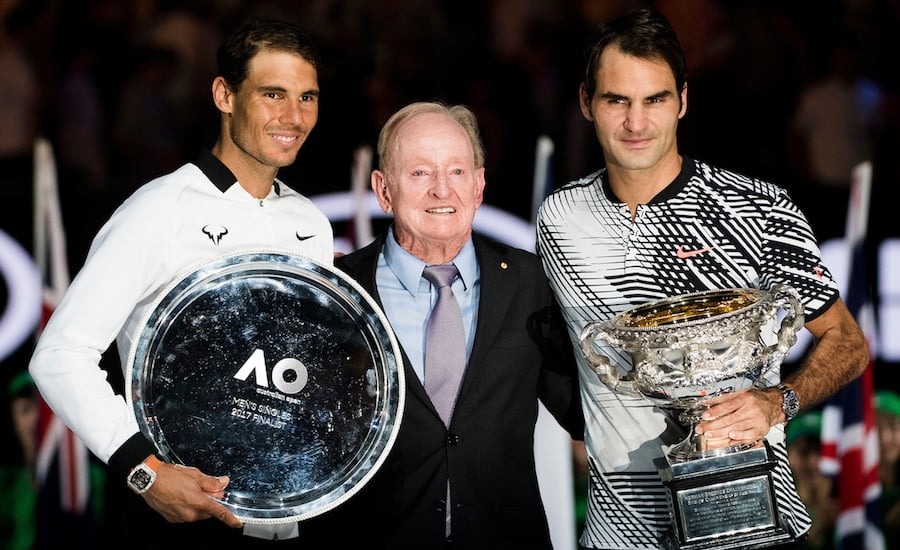 Rod Laver with Federer and Nadal
