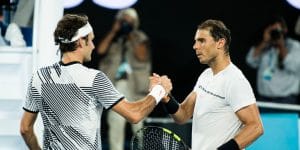 Rafael Nadal and Roger Federer shake hands after match