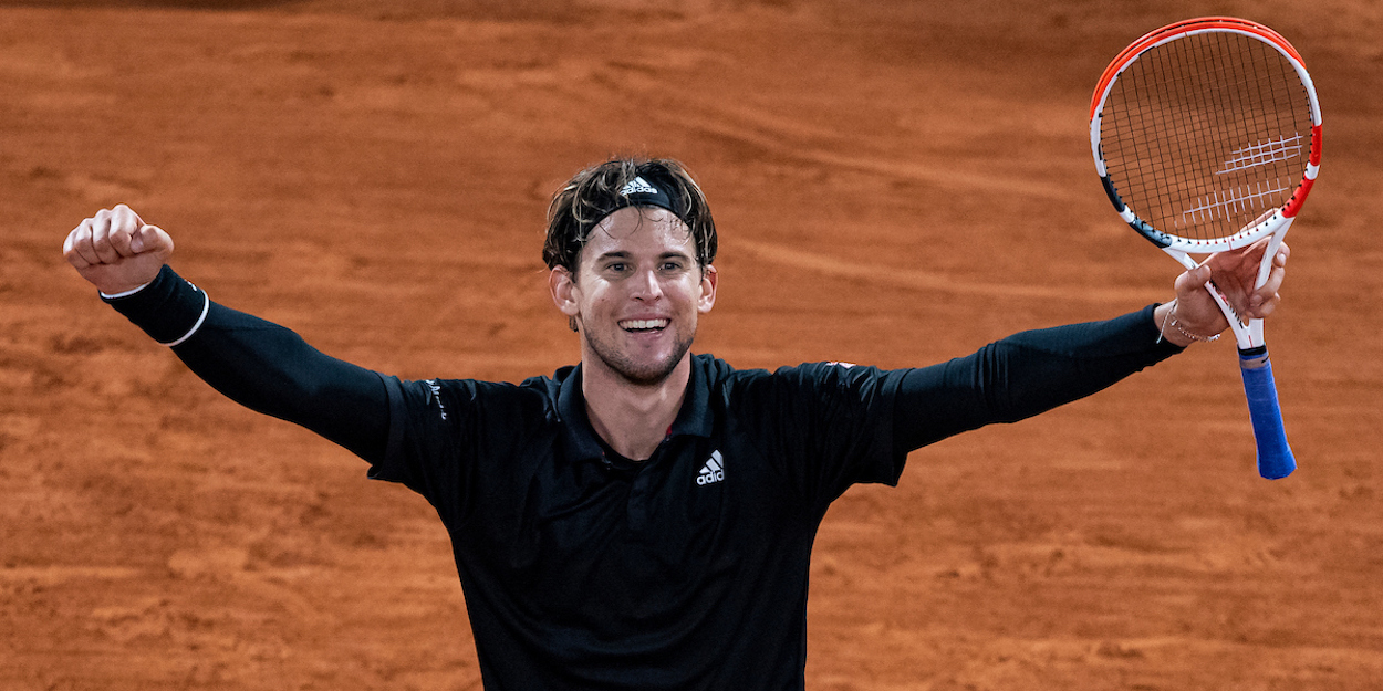 Dominic Thiem celebrates at French Open 2020