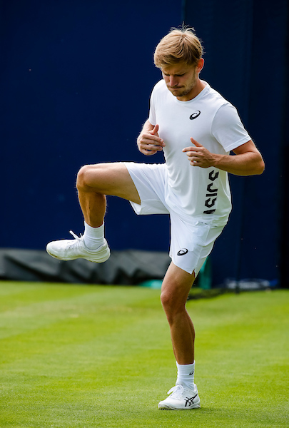 David Goffin warms up at Wimbledon