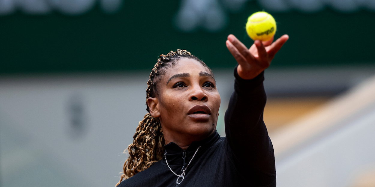 Serena Williams serves at French Open 2020