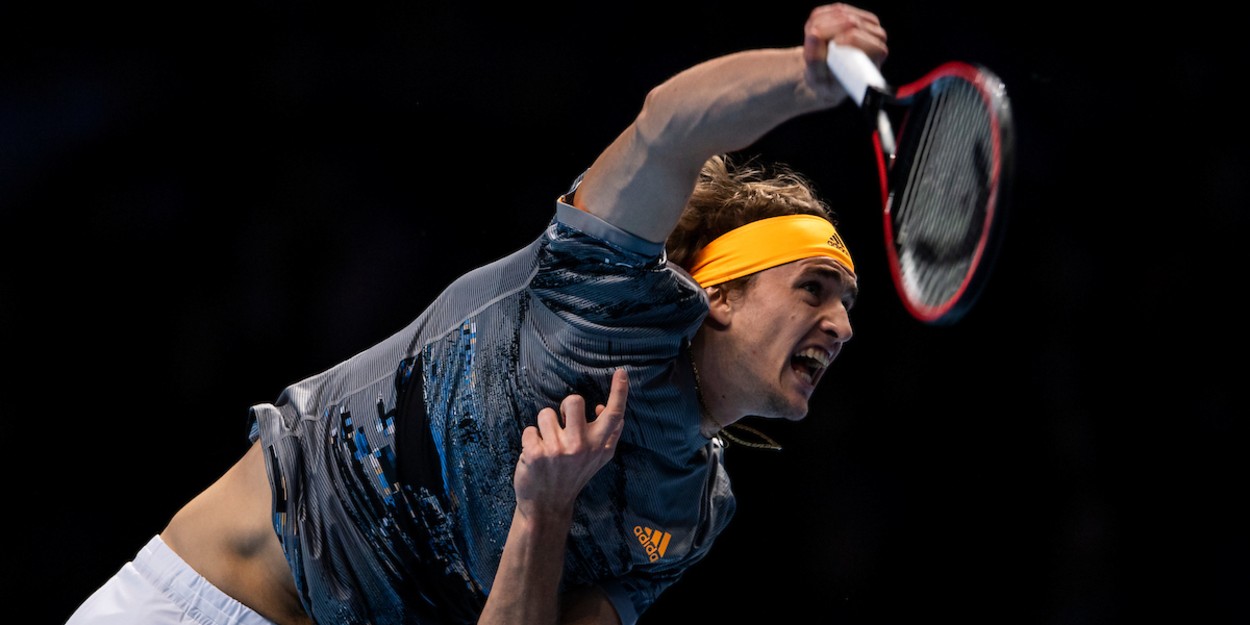 Zverev serves at the ATP Tour Finals 2019