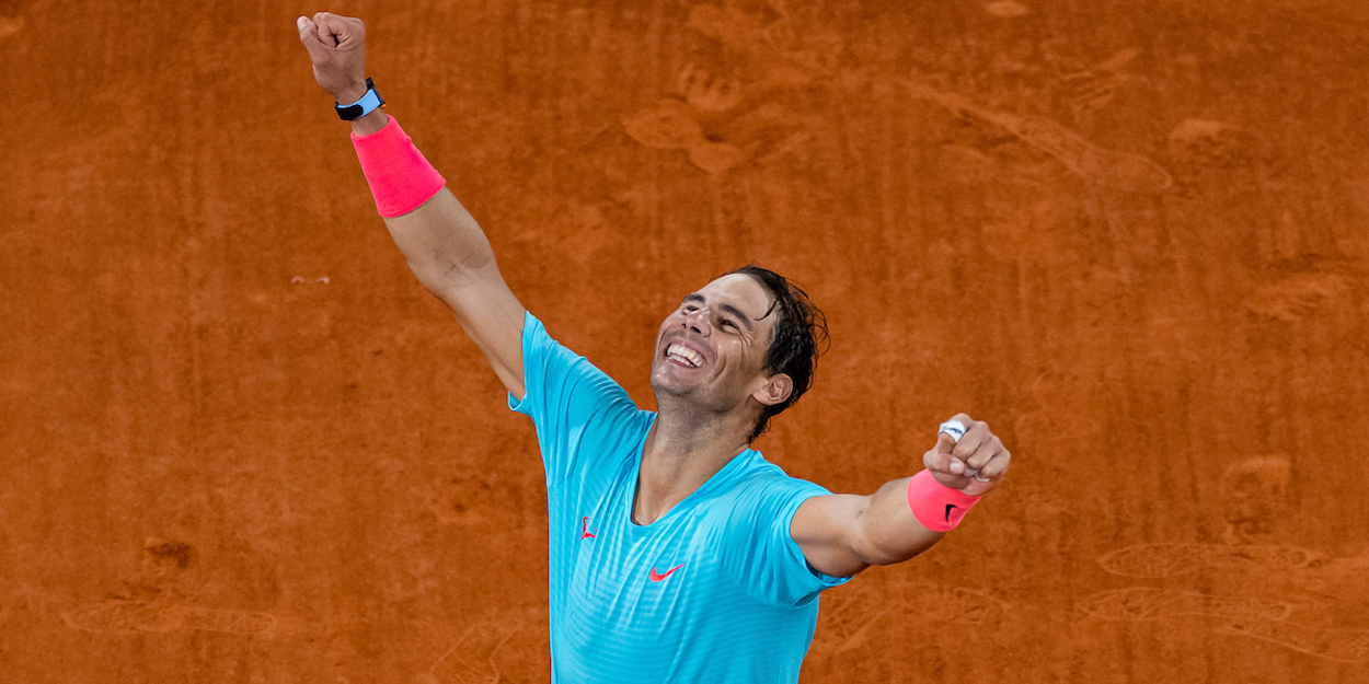 Rafa Nadal celebrates winning the 2020 French Open