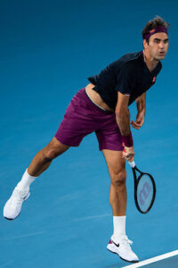 Roger Federer serves at the 2020 Australian Open