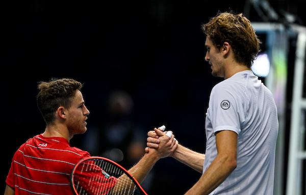 Diego Schwartzman with Alexander Zverev after their meeting at the Nitto ATP Finals in London