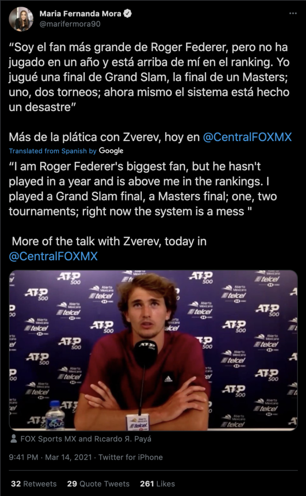 Alexander Zverev Tweet