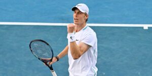 Denis Shapovalov celebrates at Australian Open