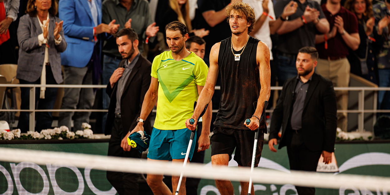 Rafael Nadal and an injured Alexander Zverev
