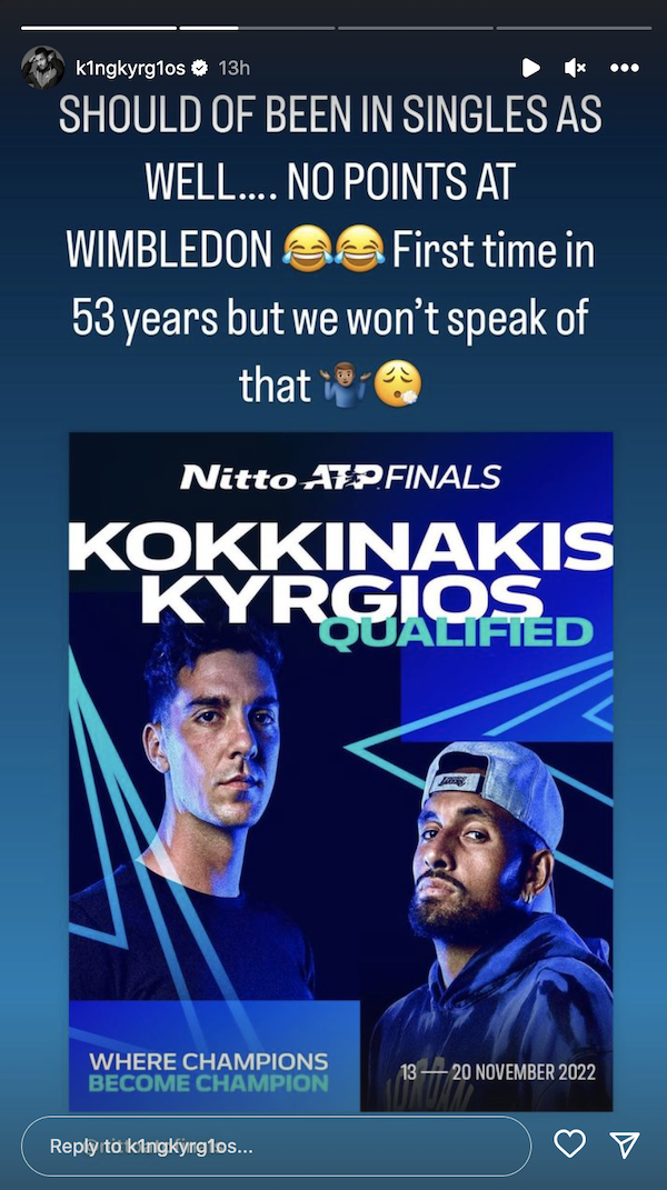 Nick Kyrgios Instagram story